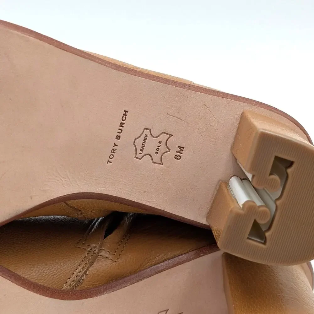 Tory Burch Brooke Stamped Ankle Boots Women's Tan Leather Size US6M EU36.5